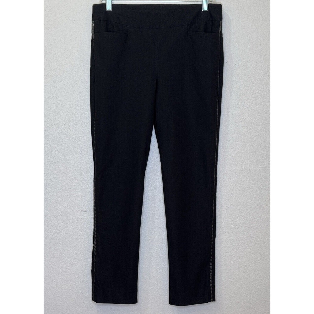 Chico's Pants Sz 0.5R (US 6R) Black Metallic Stripe Pull On Mid Rise‎ Dress Pant